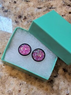 Purple/Pink Glitter Druzy Style Stud Earrings